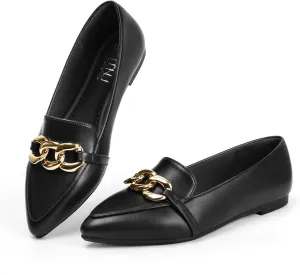 MUSSHOE Women's Loafers Comfortable Fashion Chain Flats Shoes for Women