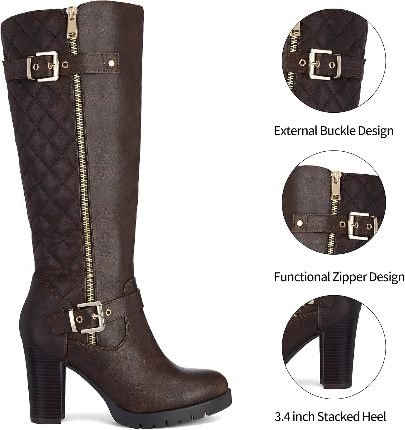 mysoft Women's Knee High Boots Fashion Chunky Block Heel Warm Winter Boots with Side Zippers