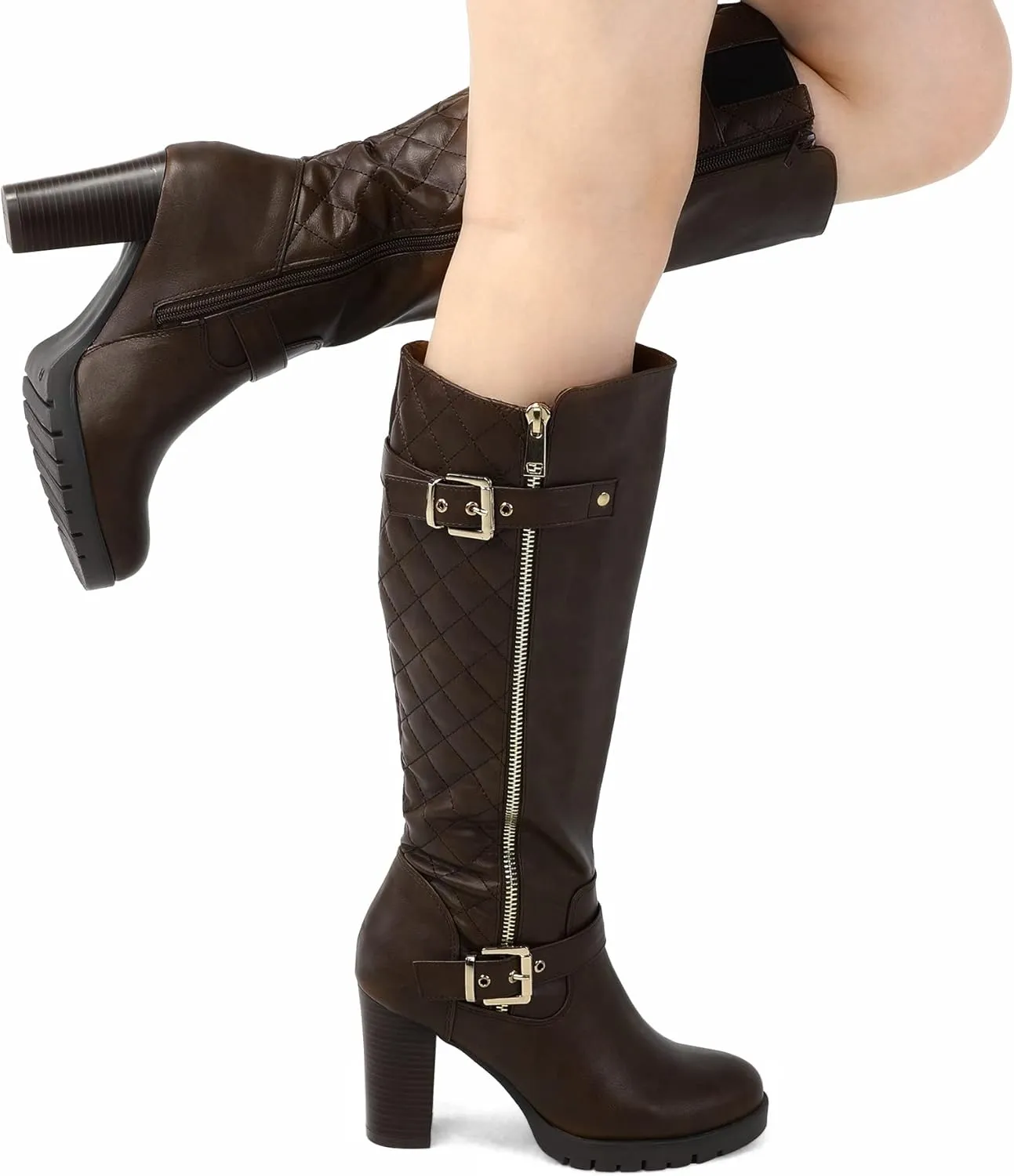 mysoft Women's Knee High Boots Fashion Chunky Block Heel Warm Winter Boots with Side Zippers