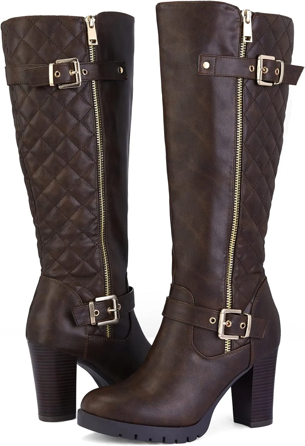 mysoft Women's Knee High Boots Fashion Chunky Block Heel Warm Winter Boots with Side Zippers