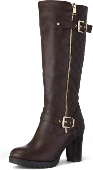 mysoft Women's Knee High Boots Fashion Chunky Block Heel Warm Winter Boots with Side Zippers
