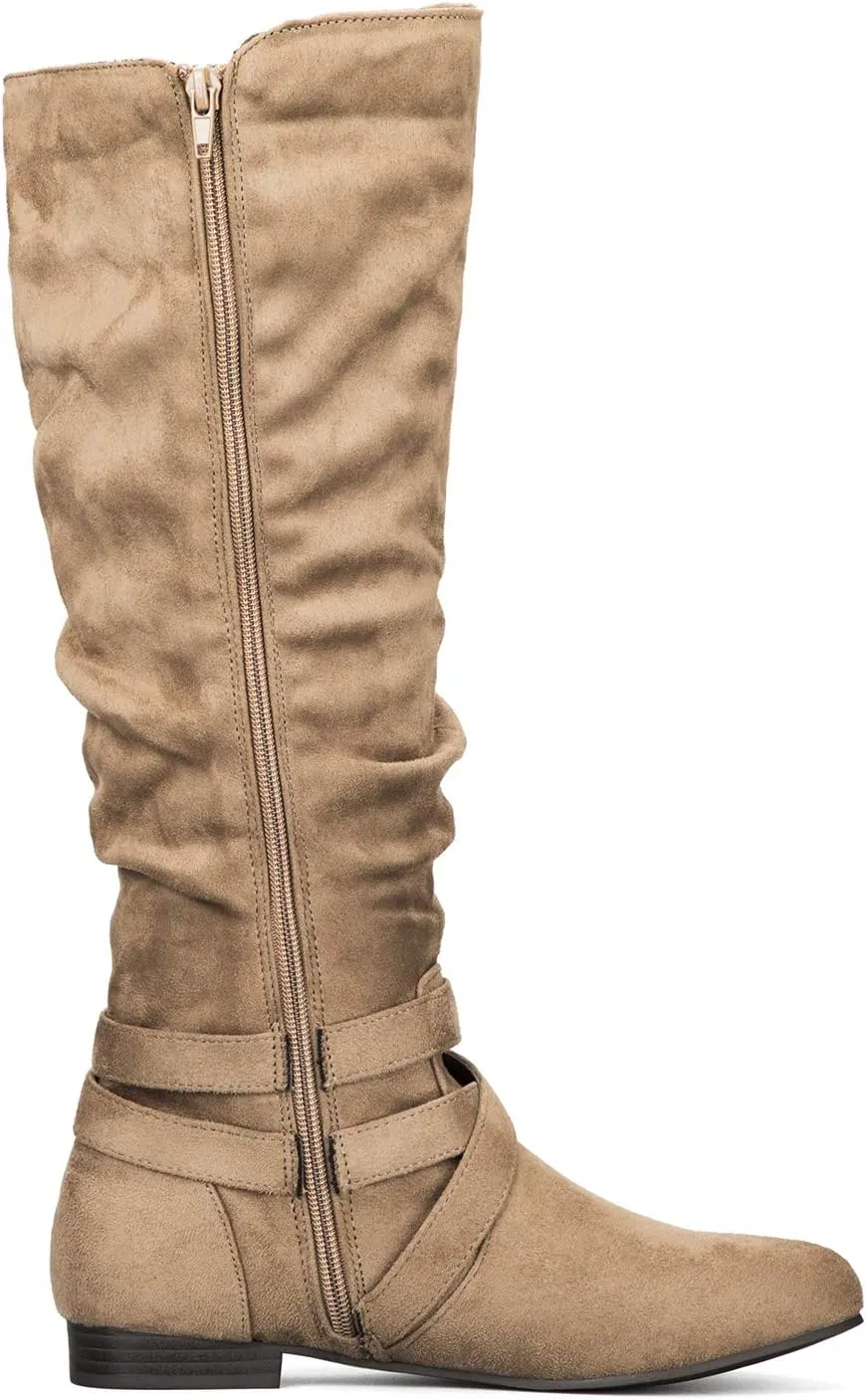 mysoft Women's Knee High Boots Flat Warm Fall Boots with Side Zipper