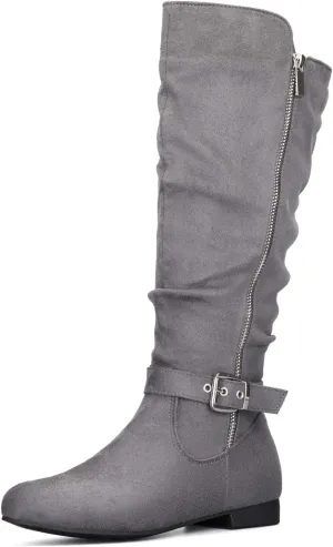 mysoft Women's Knee High Boots Flat Warm Fall Boots with Side Zipper