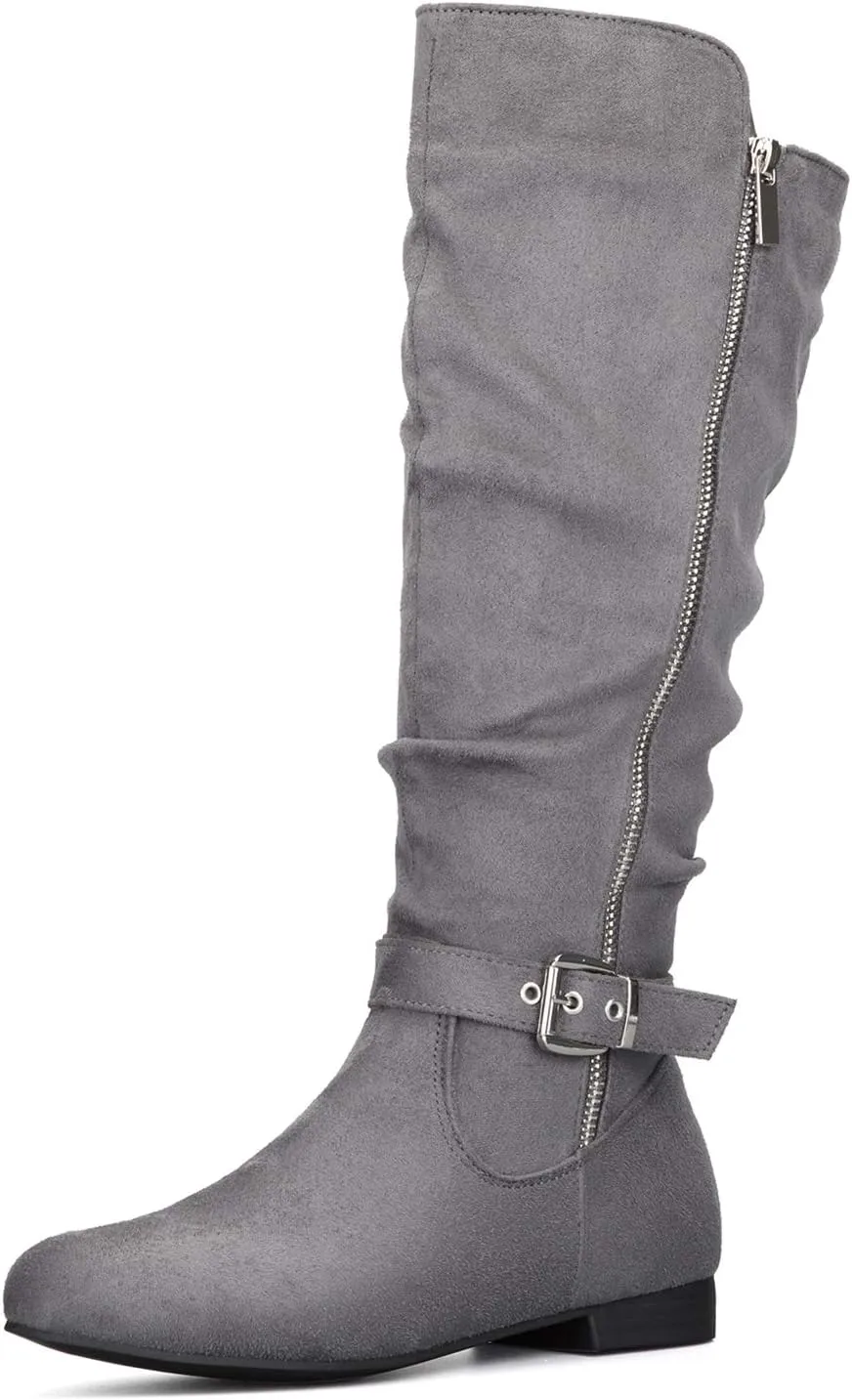 mysoft Women's Knee High Boots Flat Warm Fall Boots with Side Zipper