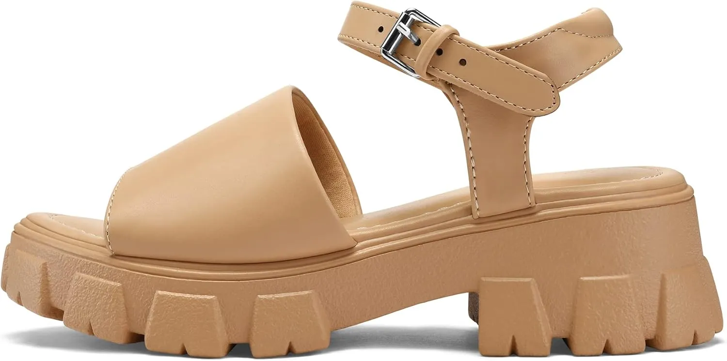 mysoft Women's Platform Chunky Sandals Lug Sole Open Toe with Buckle Ankle Strap