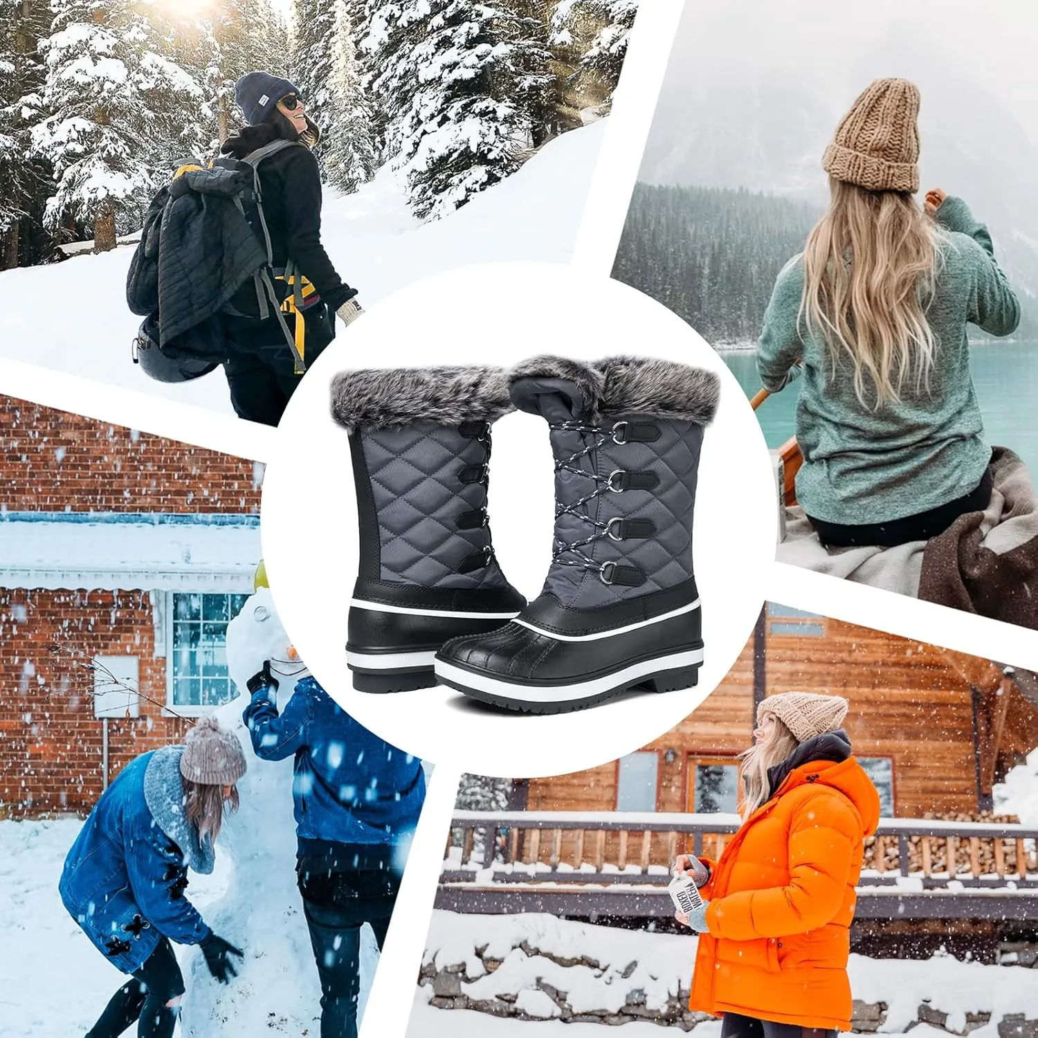 mysoft Women's Waterproof Winter Boots, Warm Insulated Snow Boots for Outdoor