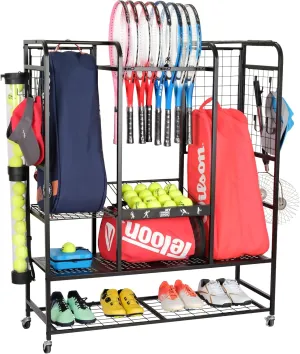 Mythinglogic Tennis Bag Storage Rack, Tennis Racket and Tennis Ball Organizer, Tennis Equipment Holder for Garage, Tennis Club or School