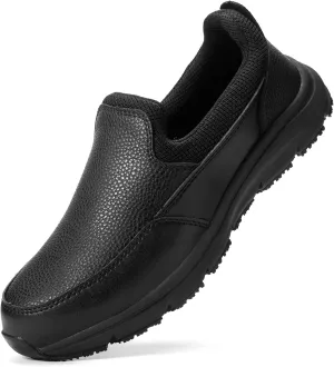NAVEKULL Men's Non Slip Food Service Shoes Water Resistant Kitchen Restaurant Chef Slip Resistant Work Shoes Black Leather