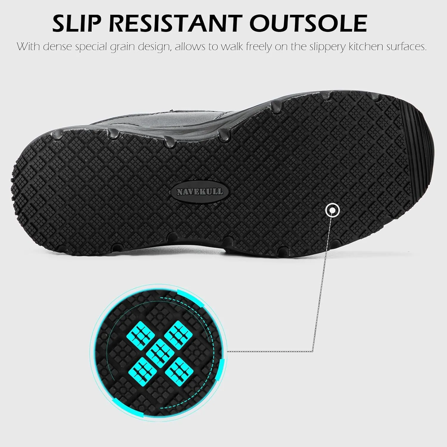 NAVEKULL Men's Non Slip Food Service Shoes Water Resistant Kitchen Restaurant Chef Slip Resistant Work Shoes Black Leather