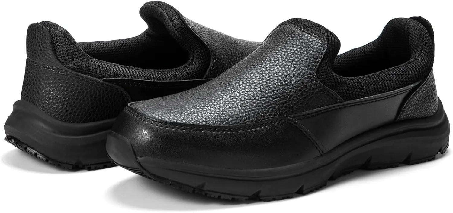 NAVEKULL Men's Non Slip Food Service Shoes Water Resistant Kitchen Restaurant Chef Slip Resistant Work Shoes Black Leather