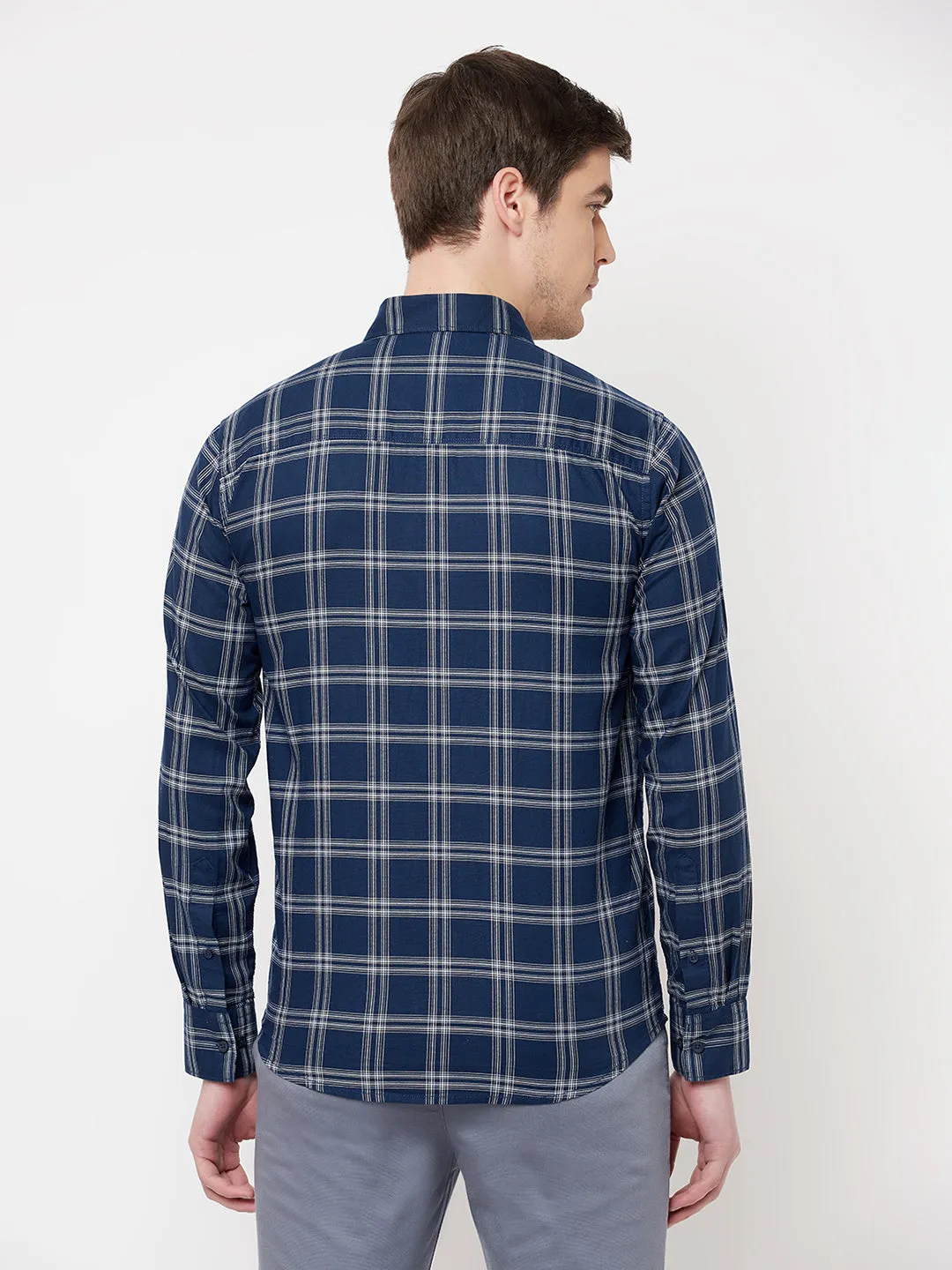 Navy Blue Checked Casual Shirt
