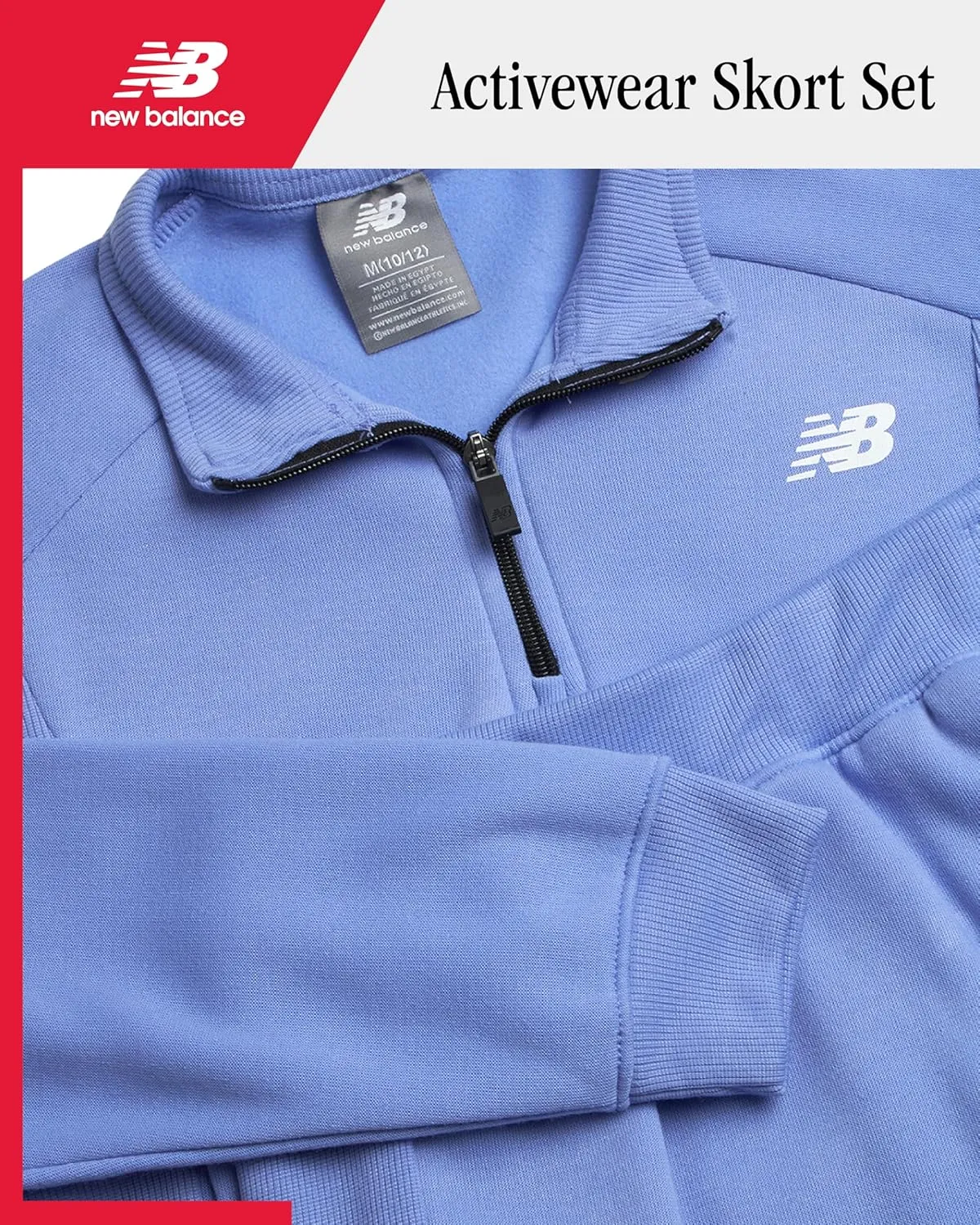 New Balance Girls Scooter Set - 2 Piece Soft Fleece Quarter-Zip Pullover and Activewear Skorts for Girls (Sizes: 7-12)