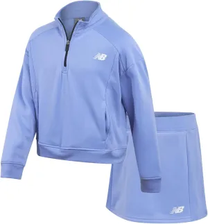 New Balance Girls Scooter Set - 2 Piece Soft Fleece Quarter-Zip Pullover and Activewear Skorts for Girls (Sizes: 7-12)