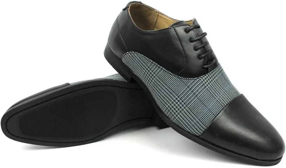 New Men's Cap Toe Plaid Checkered Lace Up Modern Dress Shoes Azar