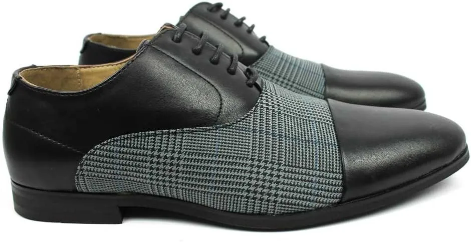 New Men's Cap Toe Plaid Checkered Lace Up Modern Dress Shoes Azar