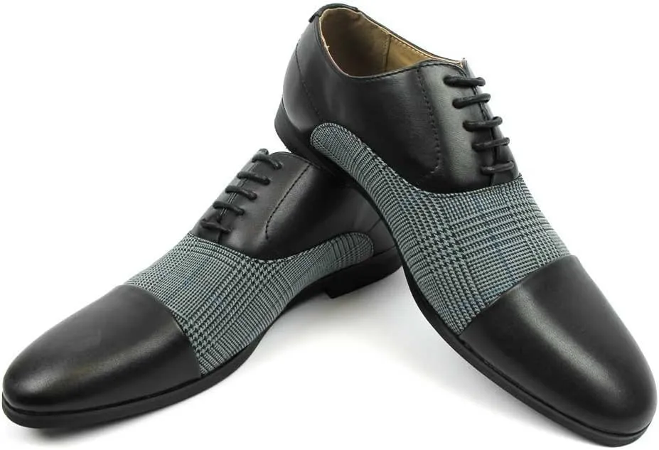 New Men's Cap Toe Plaid Checkered Lace Up Modern Dress Shoes Azar