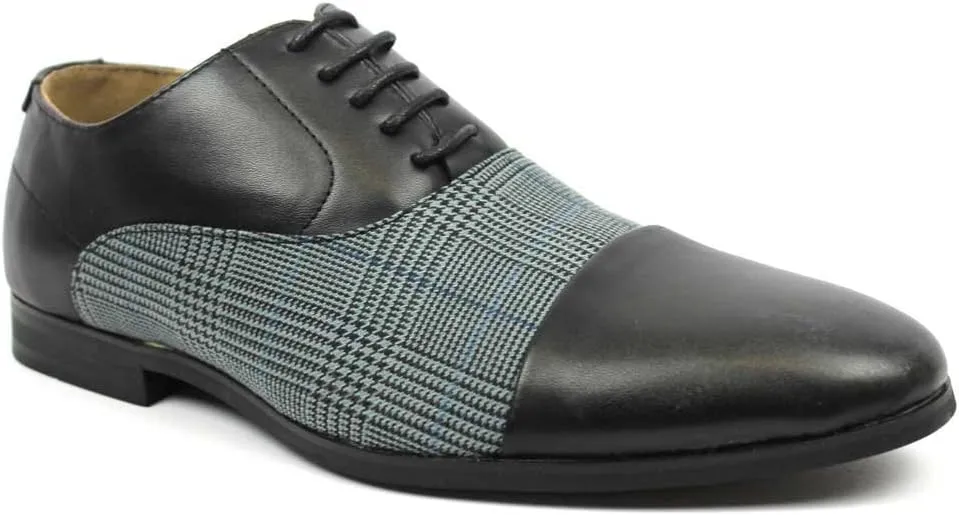 New Men's Cap Toe Plaid Checkered Lace Up Modern Dress Shoes Azar