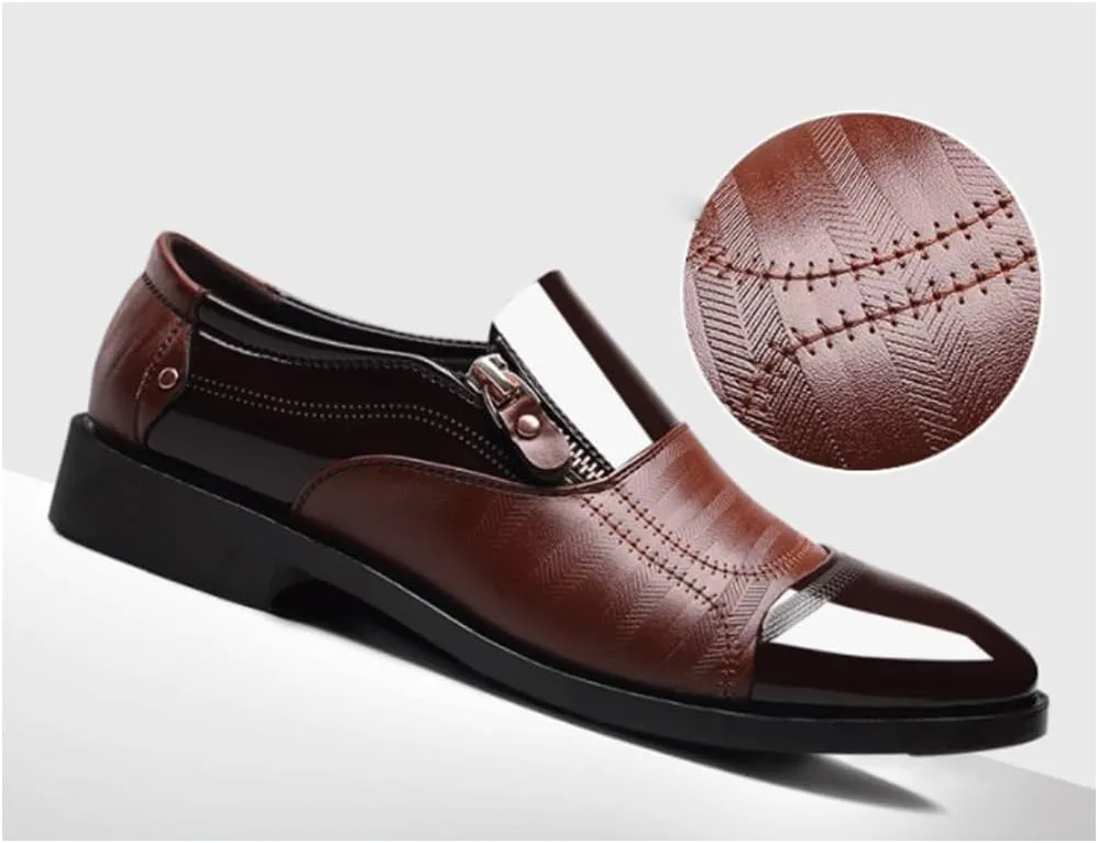 New Men's Oxford Shoes Slip-On Round Toe PU Leather Anti-Slip Non-Slip Low Top Block Heel Wedding Dress Shoes