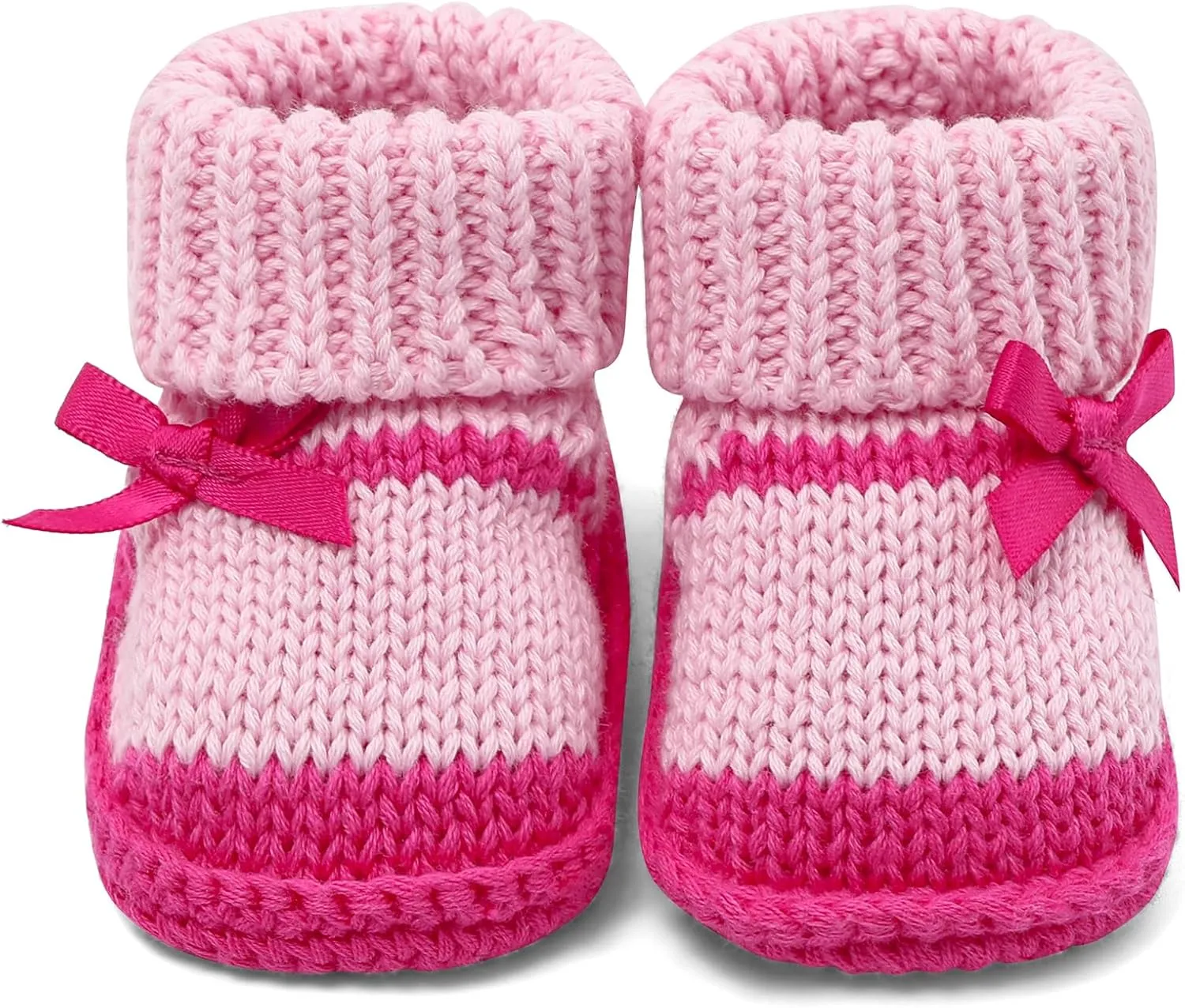 Newborn Knit Booties Soft Baby Sock Boots for Infant Boys Girls First Walkers 2 Pairs, 0-3 Months