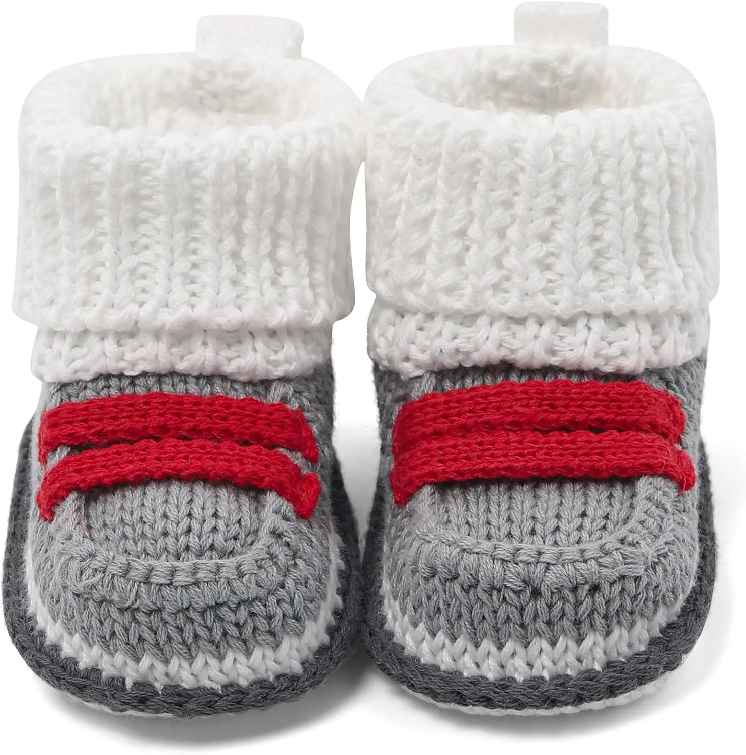 Newborn Knit Booties Soft Baby Sock Boots for Infant Boys Girls First Walkers 2 Pairs, 0-3 Months