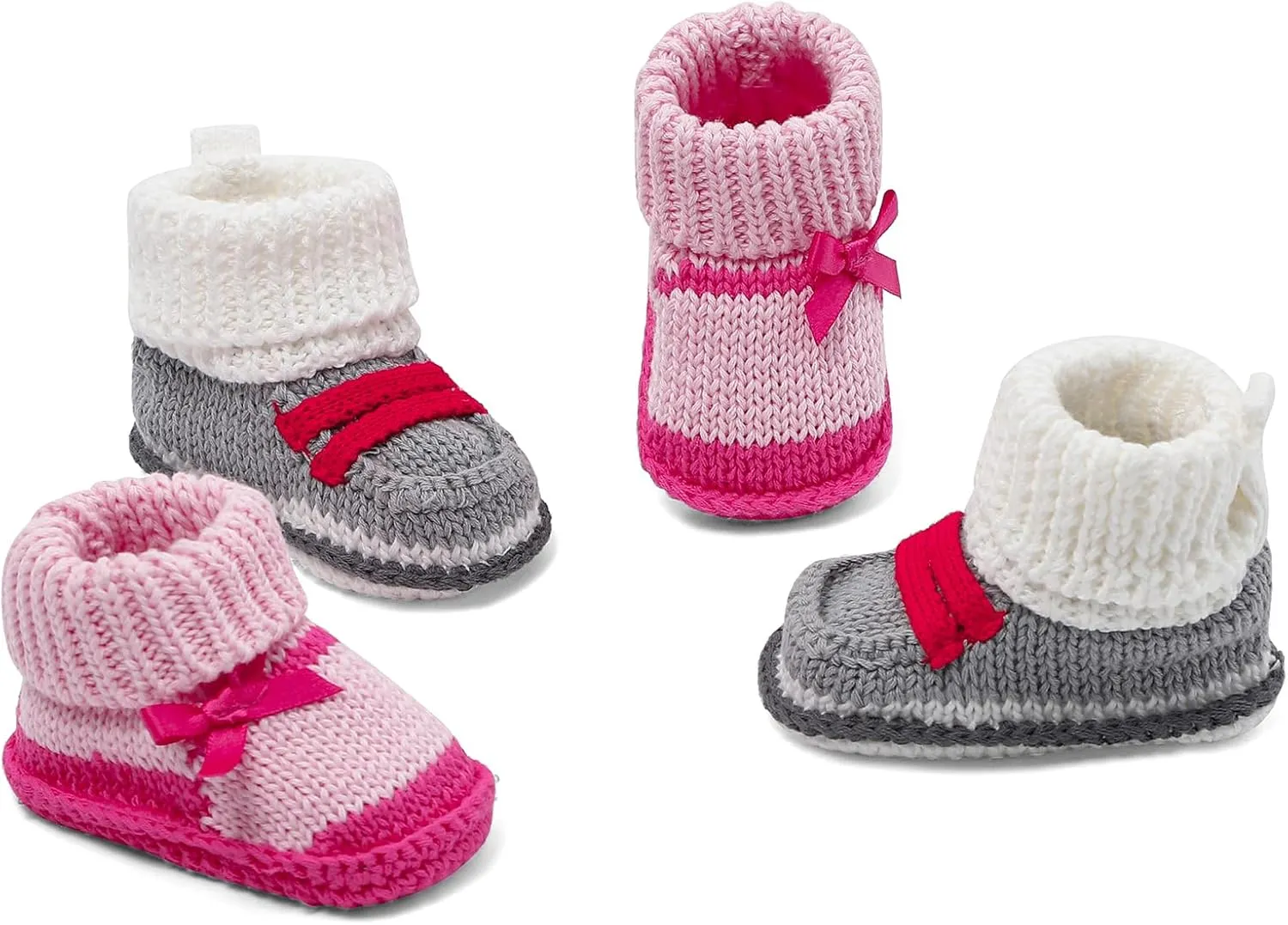 Newborn Knit Booties Soft Baby Sock Boots for Infant Boys Girls First Walkers 2 Pairs, 0-3 Months