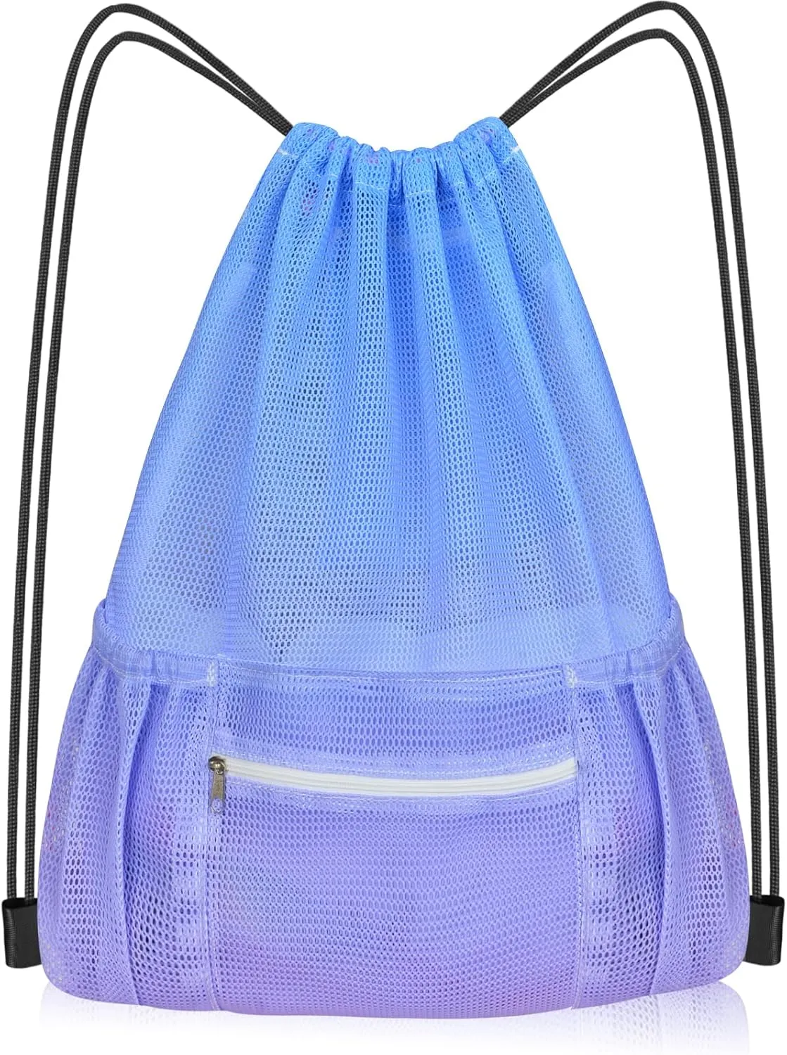 Nidoul Mesh Drawstring Bag with Zipper Pocket, Beach Bag for Swimming Gear Backpack Gym Storage Bag for Adult