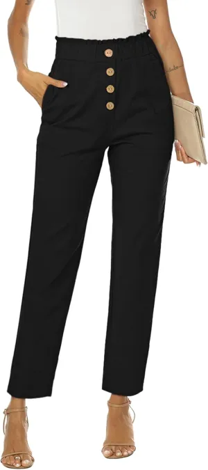 NIMIN Womens Casual Pants High Waisted Work Pants Elastic Cropped Dress Paper Bag Pants with Pockets
