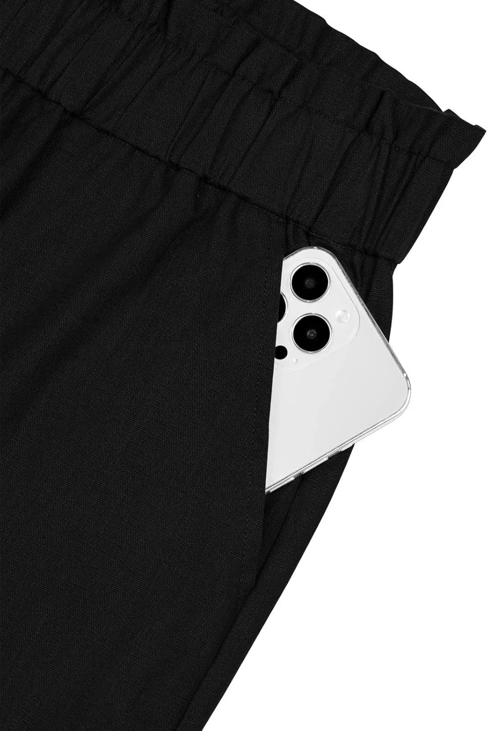 NIMIN Womens Casual Pants High Waisted Work Pants Elastic Cropped Dress Paper Bag Pants with Pockets