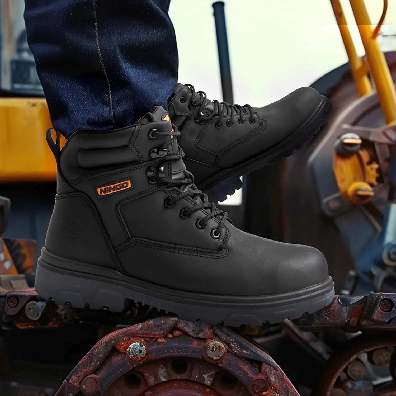 NINGO Steel Toe Work Boots for Men, Waterproof Work Boot with Puncture Proof, Oil & Slip Resistant, Comfortable Mens Construction Boots with EH Protection, Leather Shoes for Industrial