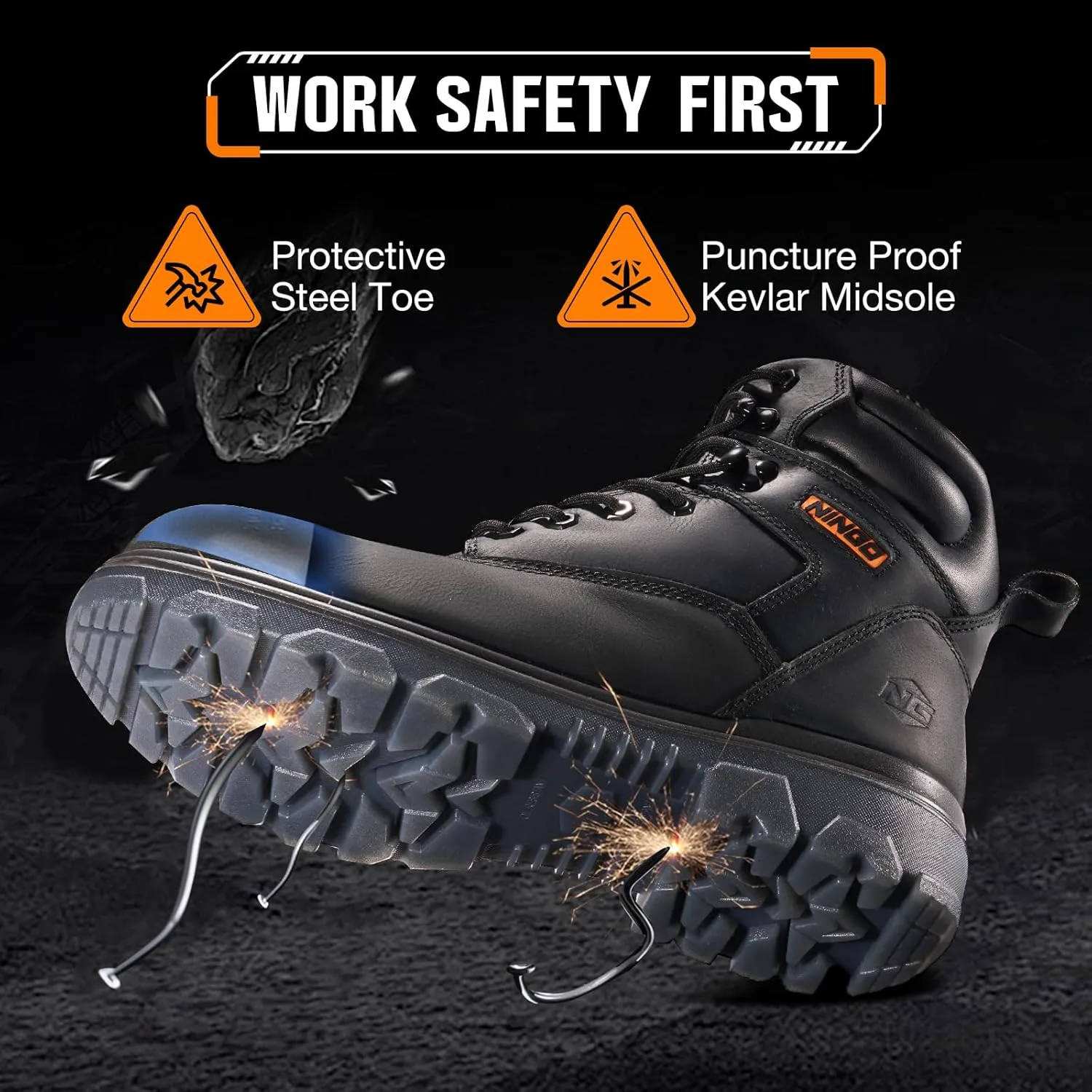 NINGO Steel Toe Work Boots for Men, Waterproof Work Boot with Puncture Proof, Oil & Slip Resistant, Comfortable Mens Construction Boots with EH Protection, Leather Shoes for Industrial