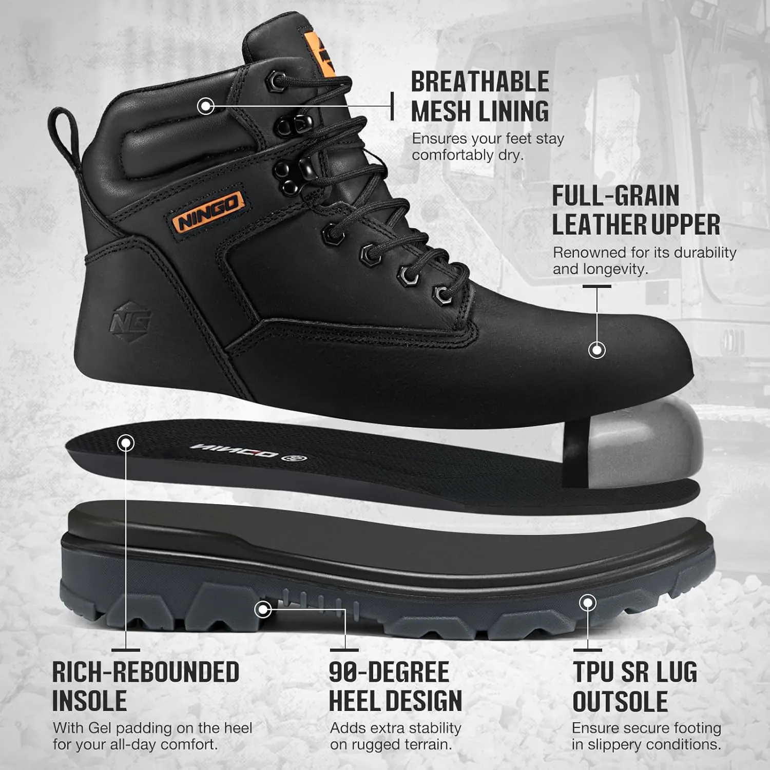 NINGO Steel Toe Work Boots for Men, Waterproof Work Boot with Puncture Proof, Oil & Slip Resistant, Comfortable Mens Construction Boots with EH Protection, Leather Shoes for Industrial