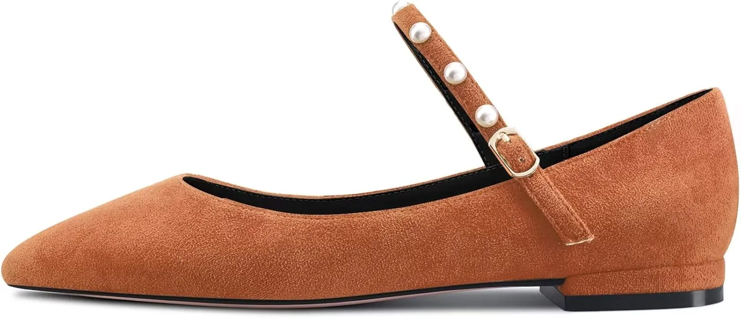 NobleOnly Women Pointed Toe Mary Jane Low Heel Pumps Office Party Classic Buckle Shoes 0.4 Inches Heels