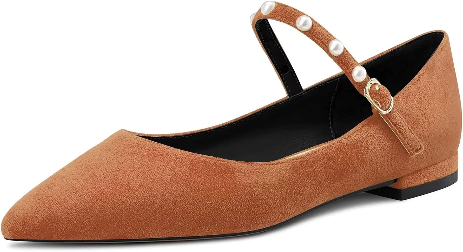 NobleOnly Women Pointed Toe Mary Jane Low Heel Pumps Office Party Classic Buckle Shoes 0.4 Inches Heels
