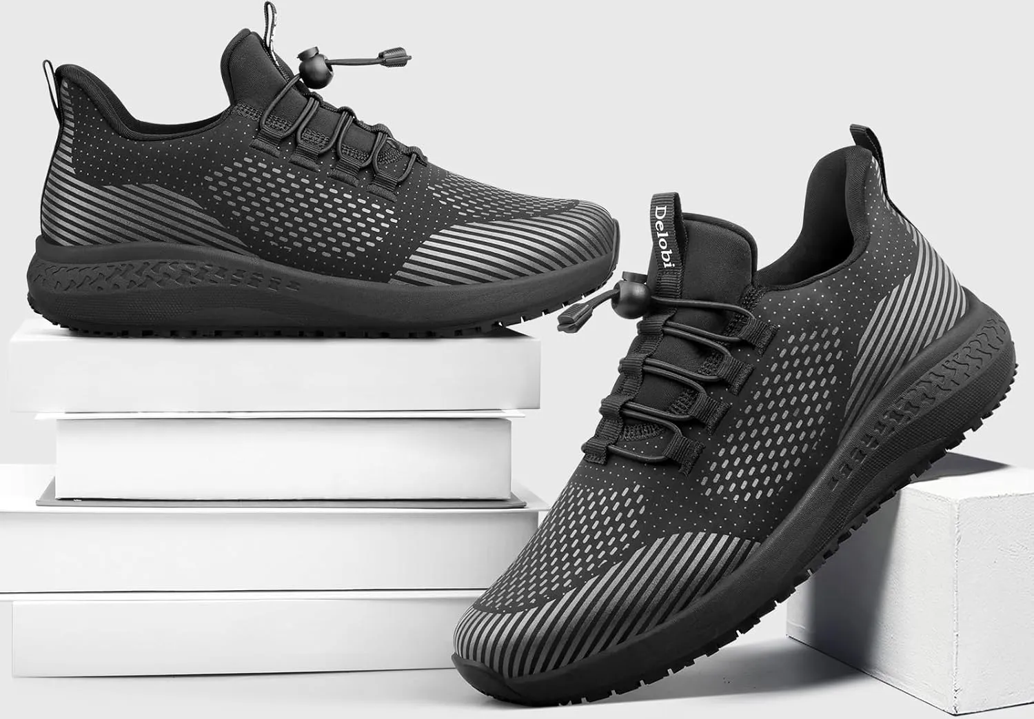 Non Slip Shoes for Men Food Service, Waterproof Work Shoes Restaurant,Slip On Resistant Sneakers, Breathable, Lightweight Walking Shoes for Kitchen and Restaurant Work Black