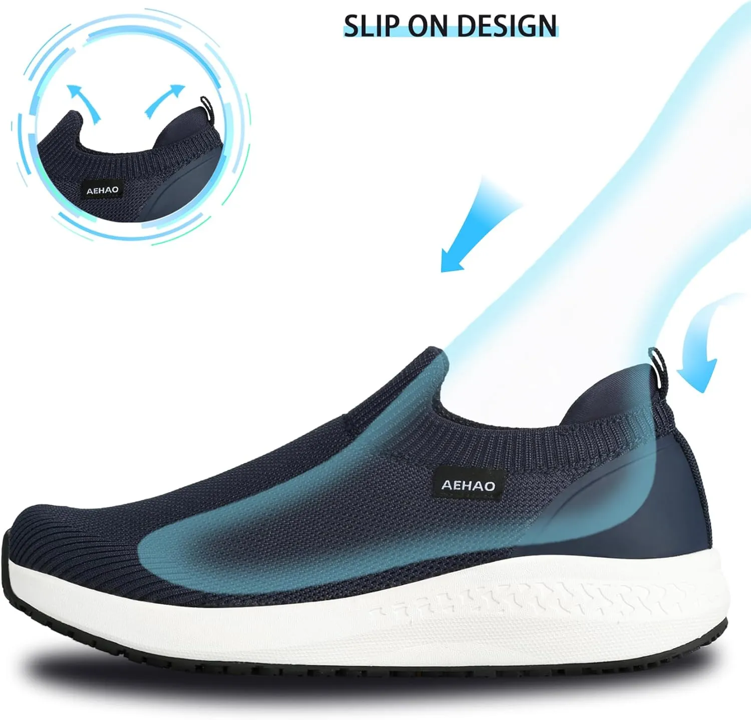 Non Slip Work Shoes for Men Food Service Slip On Chef Kitchen Shoes Waterproof Work Shoes Restaurant Slip Resistant Hospital Walking Sneakers Air Cushion Breathable Lightweight