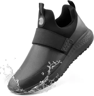 Non Slip Work Shoes for Men Slip On Food Service Kitchen Chef Restaurant Shoes Waterproof Slip Resistant Walking Sneakers Lightweight Comfortable Working Footwear Leather Size 12 Black