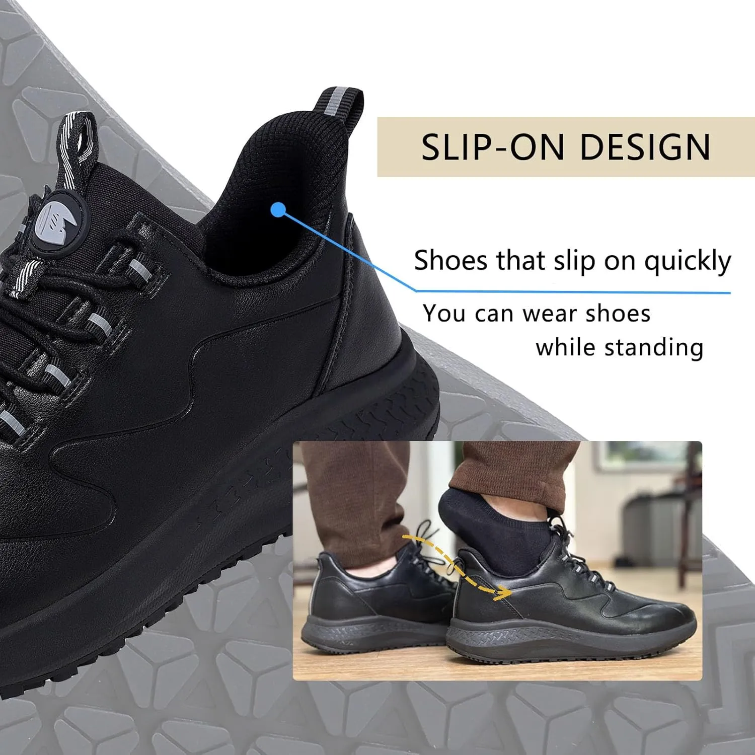 Non Slip Work Shoes for Men Slip on Waterproof Kitchen Chef Restaurant Walking Sneakers Comfortable Food Service Working Footwear Leather Nursing Shoe