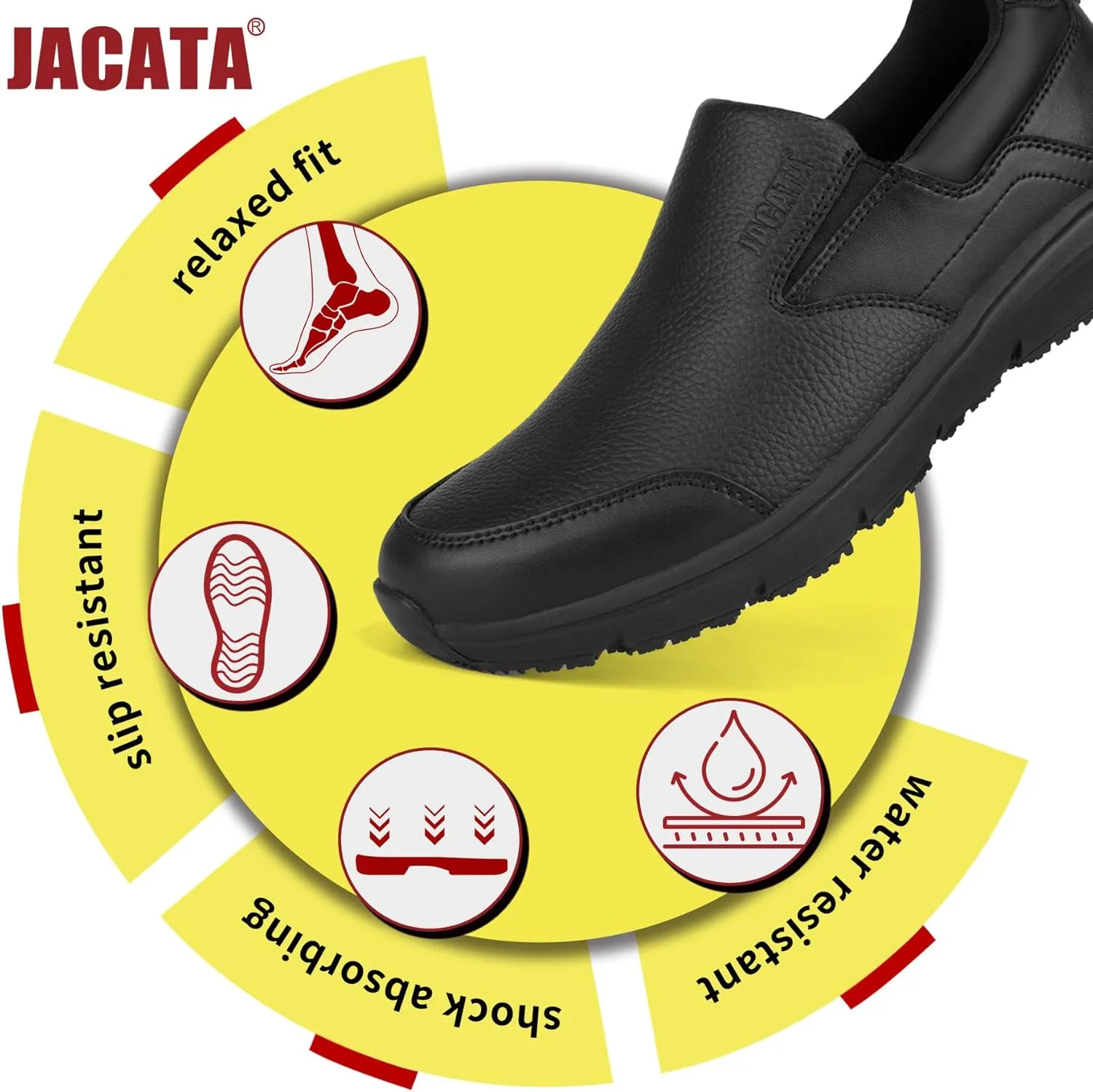 Non Slip Work Shoes for Men, Water Resistant Leather Mens Food Service Chef Shoes, Slip on Restaurant Kitchen Sneakers