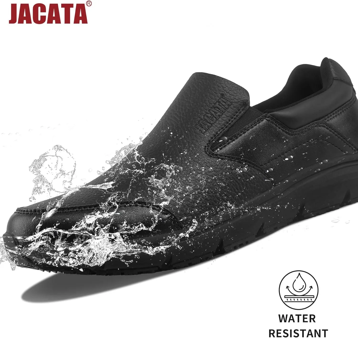 Non Slip Work Shoes for Men, Water Resistant Leather Mens Food Service Chef Shoes, Slip on Restaurant Kitchen Sneakers