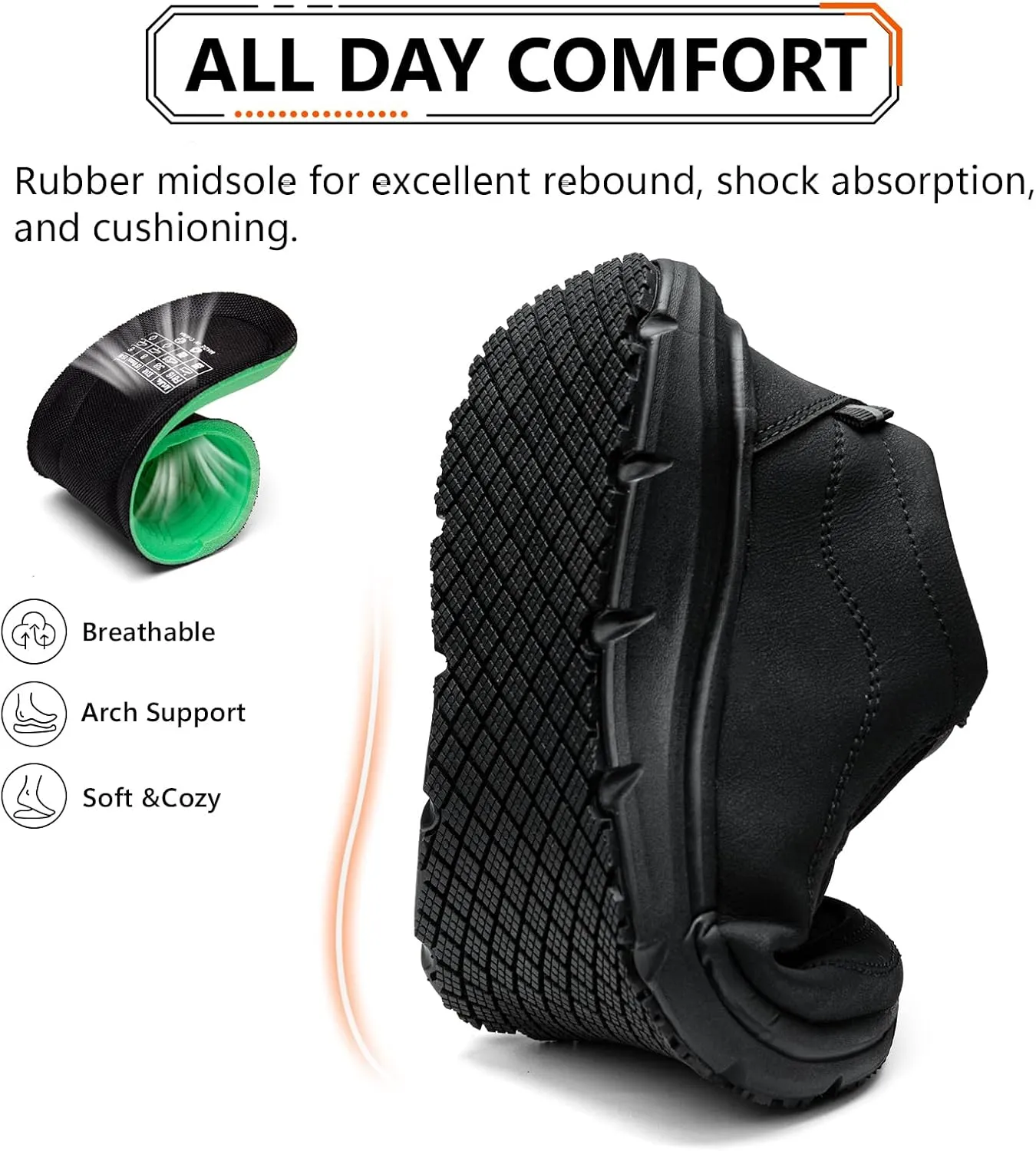 Non Slip Work Shoes for Men Women Waterproof Slip Resistant Chef Kitchen Restaurant Food Service Nursing Slip on Leather Loafers Lightweight Walking Sneakers