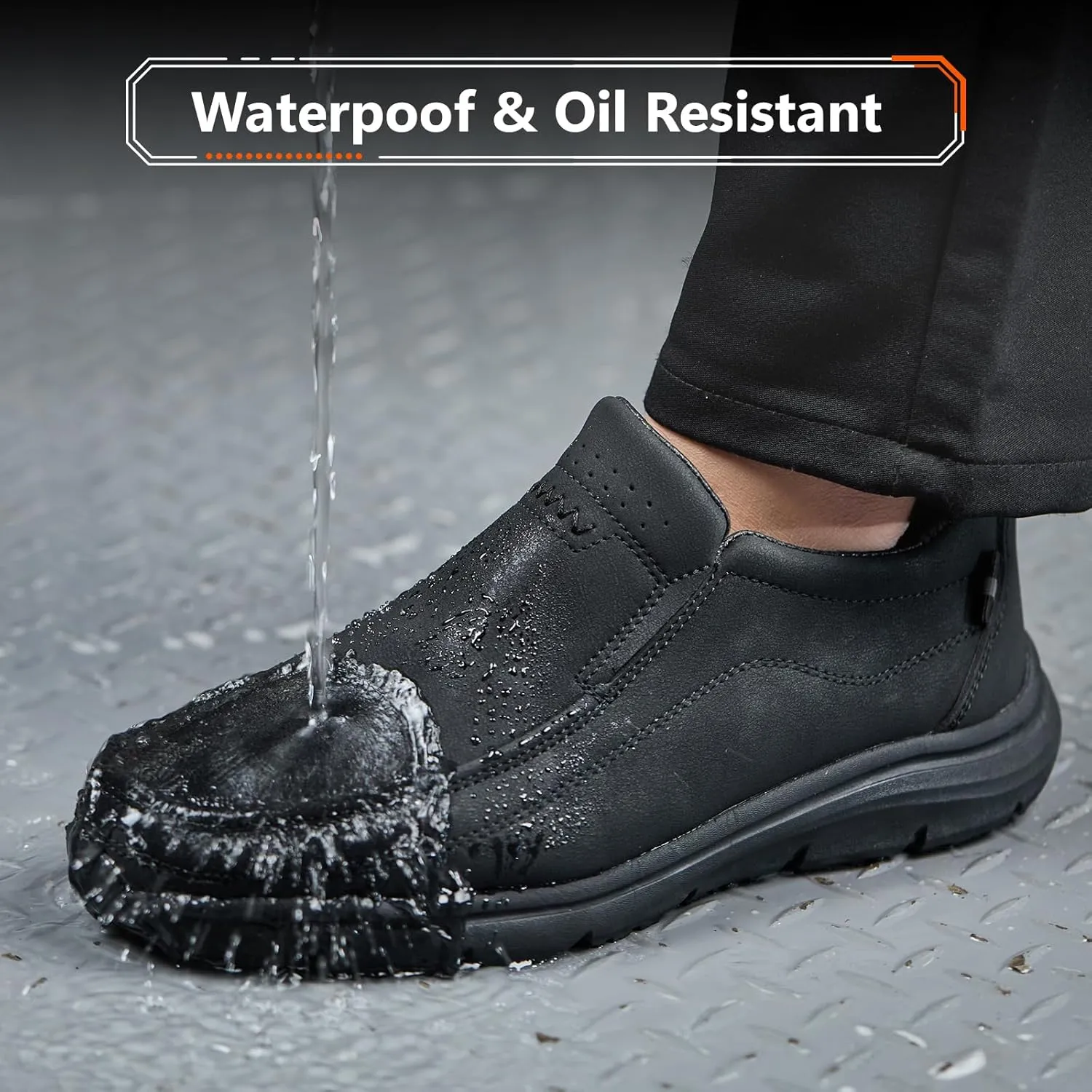 Non Slip Work Shoes for Men Women Waterproof Slip Resistant Chef Kitchen Restaurant Food Service Nursing Slip on Leather Loafers Lightweight Walking Sneakers