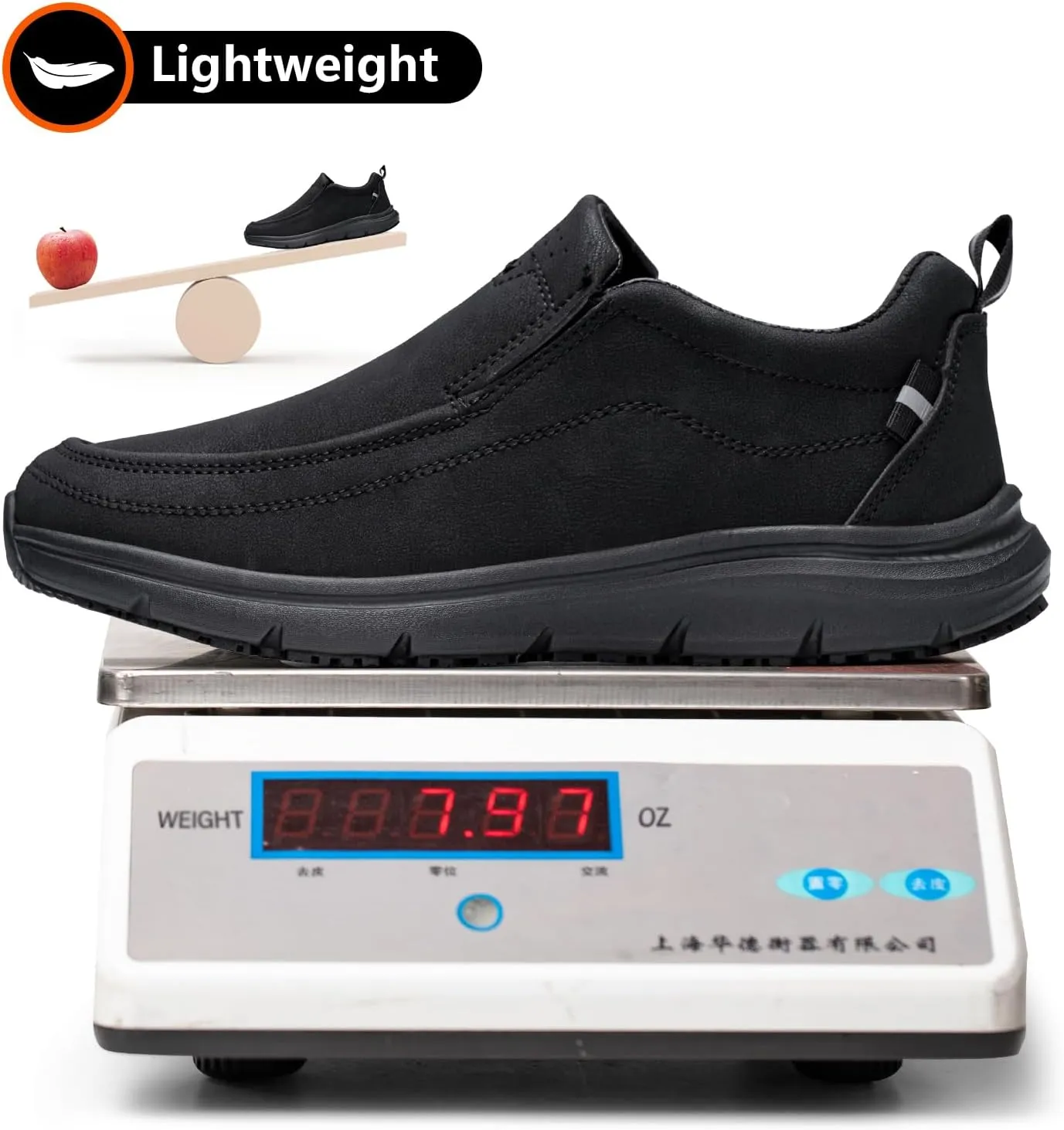 Non Slip Work Shoes for Men Women Waterproof Slip Resistant Chef Kitchen Restaurant Food Service Nursing Slip on Leather Loafers Lightweight Walking Sneakers