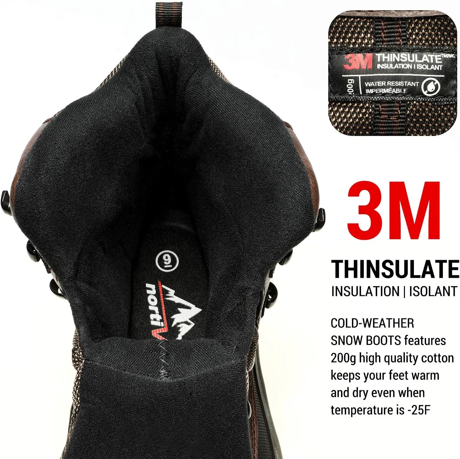 NORTIV 8 Men's Insulated Waterproof Construction Rubber Sole Winter Snow Ski Boots