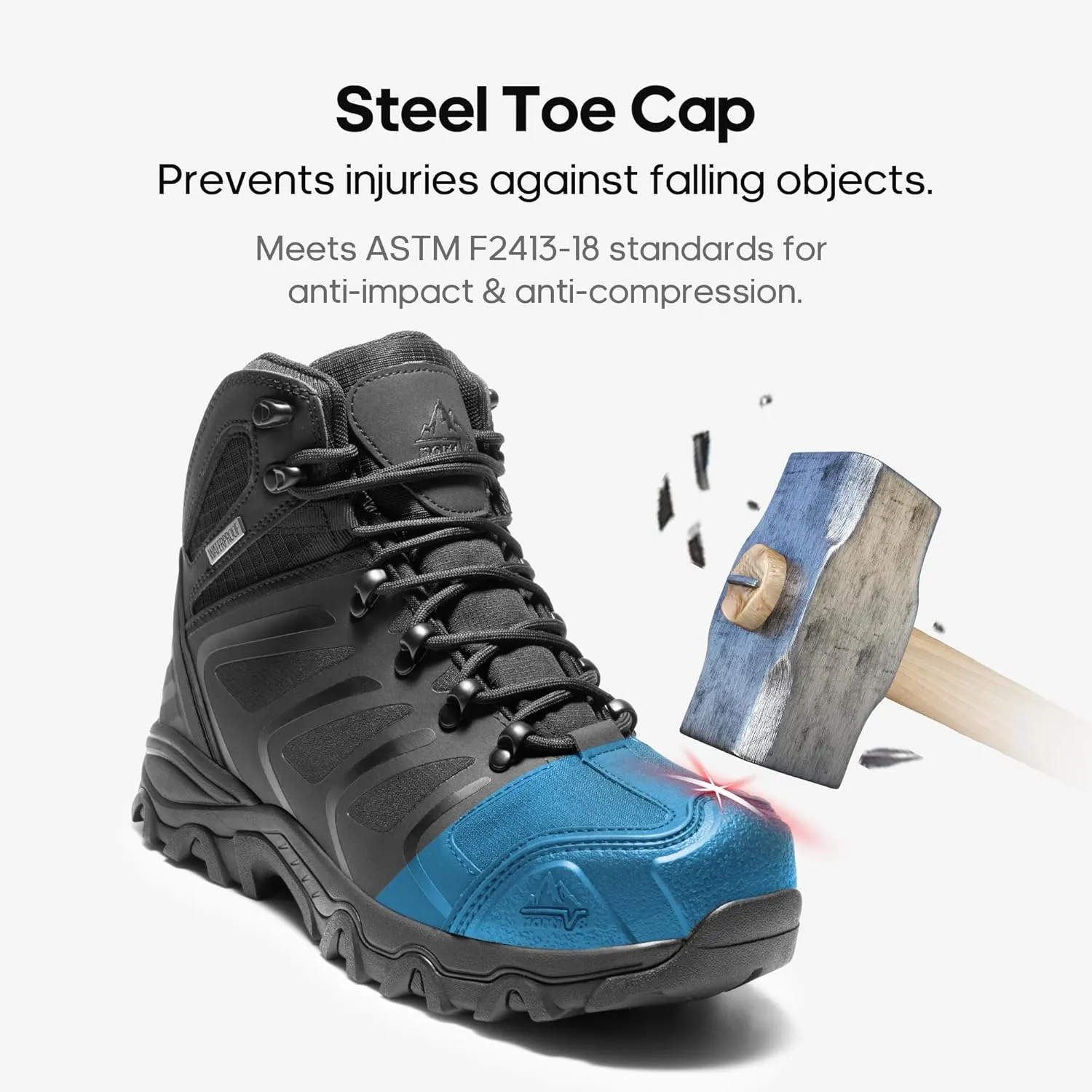 NORTIV 8 Waterproof Work Boots for Men Steel Toe Safety Construction Boots