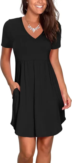 Nova In Sky Womens Summer Dress Short Sleeve Casual T Shirt Dresses 2025 Flowy Beach V-Neck Sundresses with Pockets