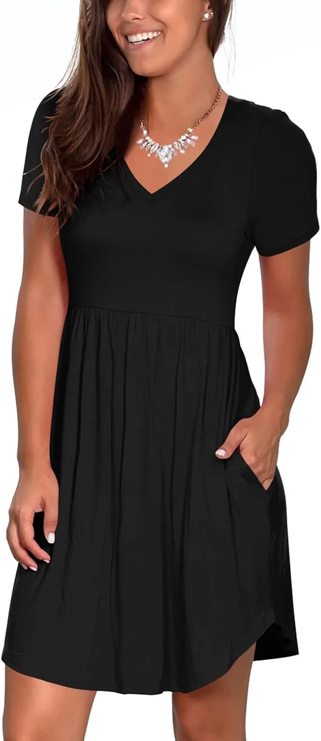 Nova In Sky Womens Summer Dress Short Sleeve Casual T Shirt Dresses 2025 Flowy Beach V-Neck Sundresses with Pockets