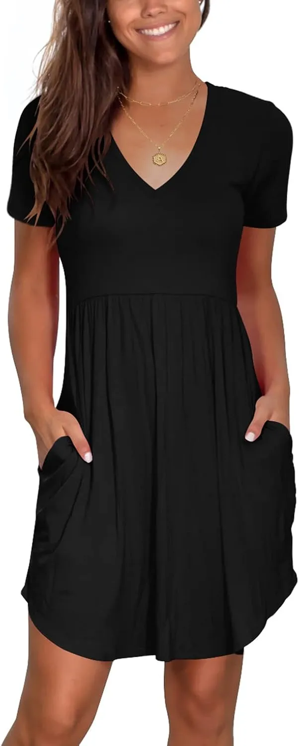Nova In Sky Womens Summer Dress Short Sleeve Casual T Shirt Dresses 2025 Flowy Beach V-Neck Sundresses with Pockets