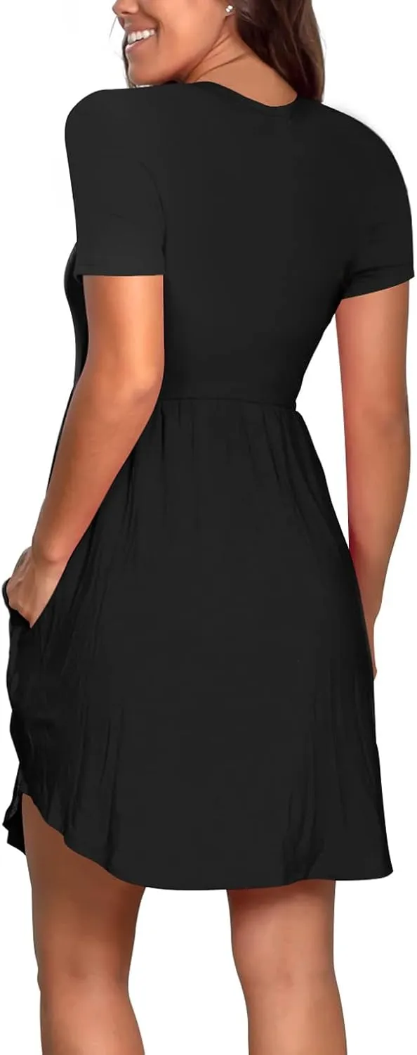 Nova In Sky Womens Summer Dress Short Sleeve Casual T Shirt Dresses 2025 Flowy Beach V-Neck Sundresses with Pockets