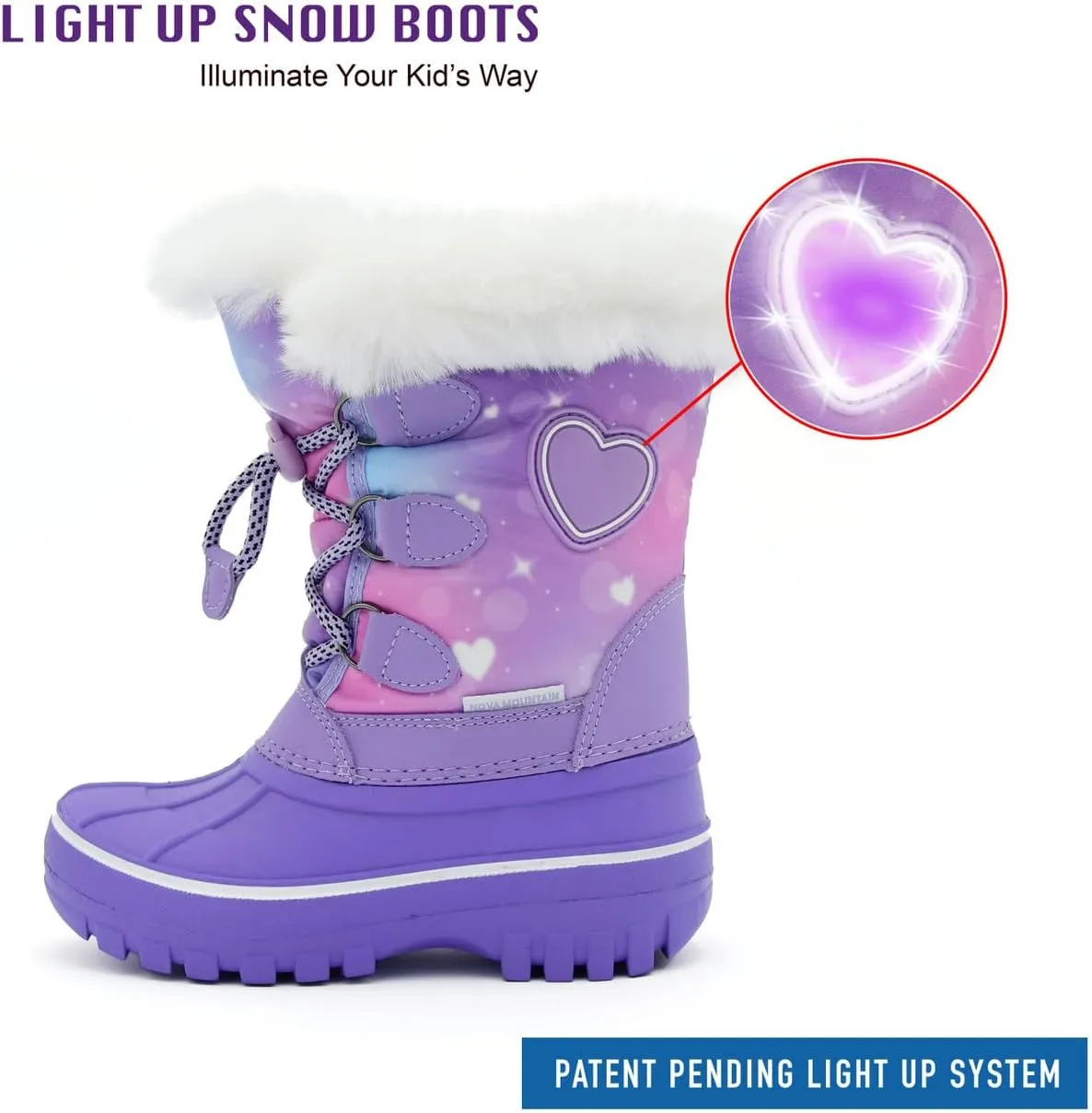 Nova Mountain Light Up Boots Boys Girls Little Kids Winter Snow Boots