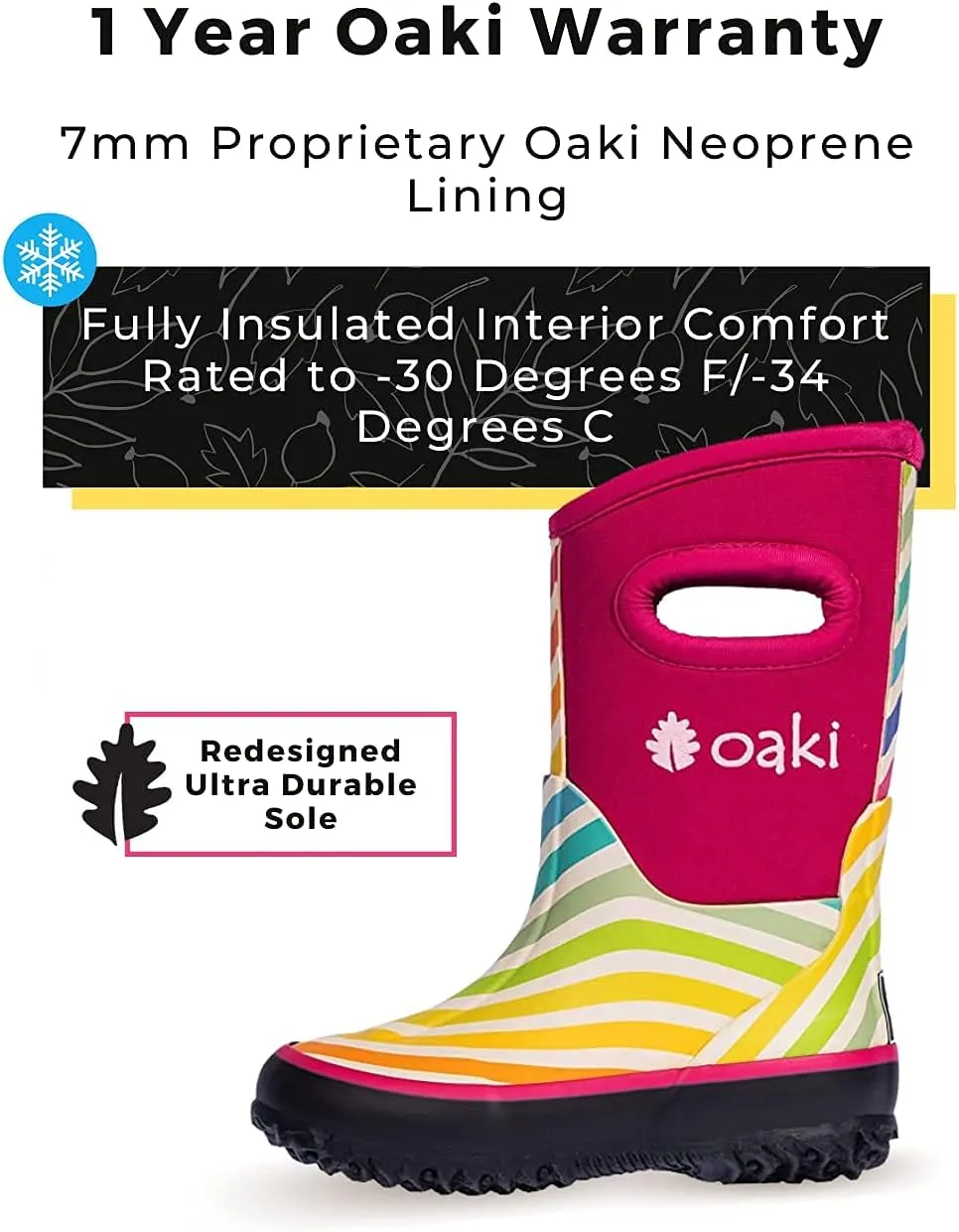 OAKI Kid's Neoprene Rain Boots, Snow Boots, Muck Boots